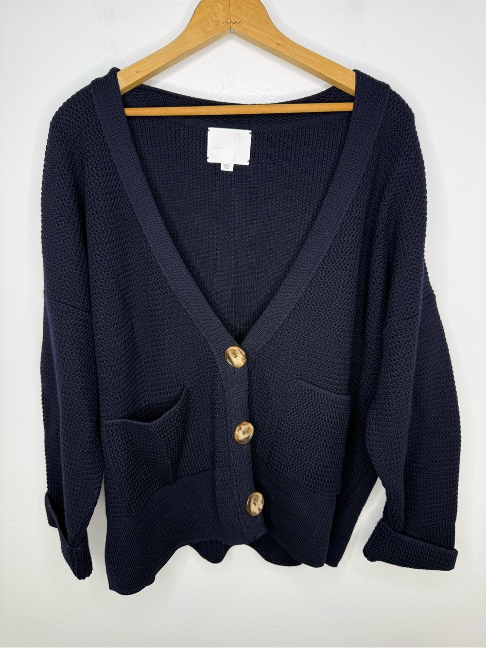 MOLLI Italy 100% Wool Chunky Knit Navy Blue Cardigan Sweater